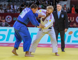 Chris Skelley grips his opponent during a fight
